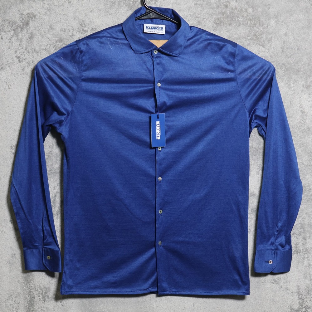 J Lawrence Khakis of Carmel Shirt Mens Large Navy Blue Button Up Made in Italy